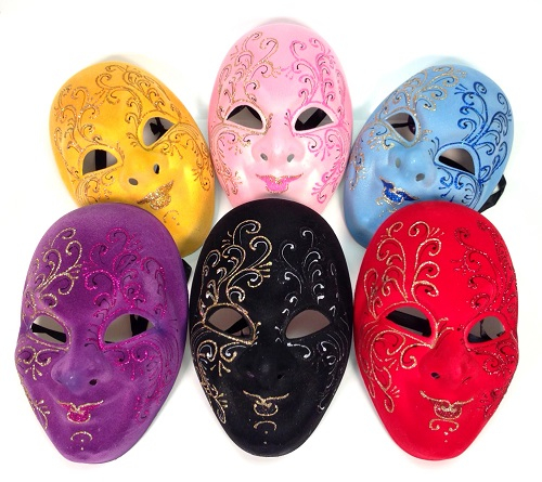 MASQUE PLEIN VISAGE FINI VELOURS - PAQUET DE 12 - ASSORTIES