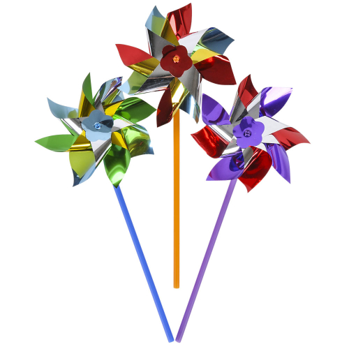 6 INCH PIN WHEEL WITH STICK - ASSORTED - PACK OF 12