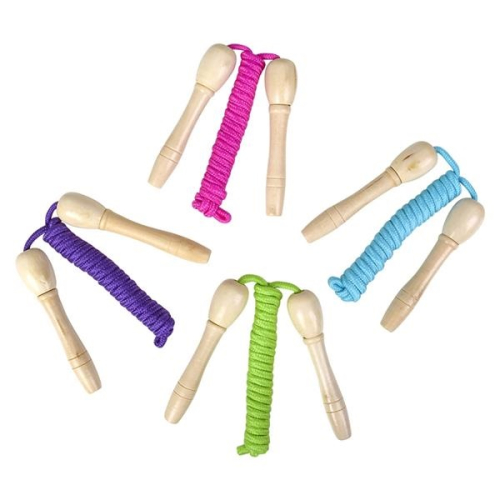87'' WOODEN HANDLE JUMP ROPE - PACK OF 12 - ASSORTED COLORS