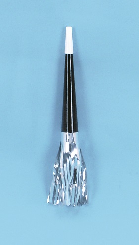 9'' BLACK PARTY HORNS WITH SILVER FIRNGE - PACK OF 72