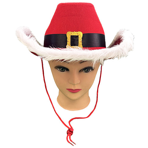 CHAPEAU DE COWBOY LUMINEUX ROUGE DE NOEL - 3 PILES LR44 REMPLACABLE #1947