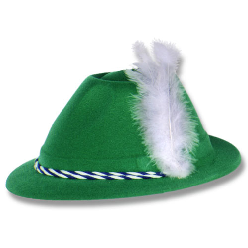 CHAPEAU TYROLIEN EN VELOURS A PLUME BLANCHE - VERT
