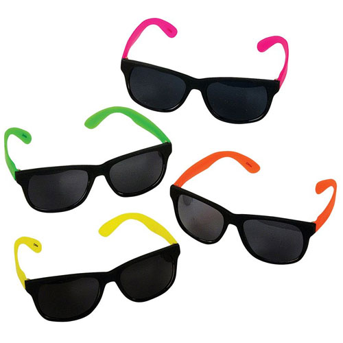 ASSORTED PLASTIC NEON SUNGLASSES - PACK OF 12