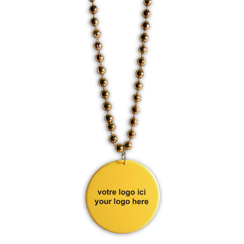 MEDAILLON SUR COLLIER DE PERLES 33" - JAUNE #381