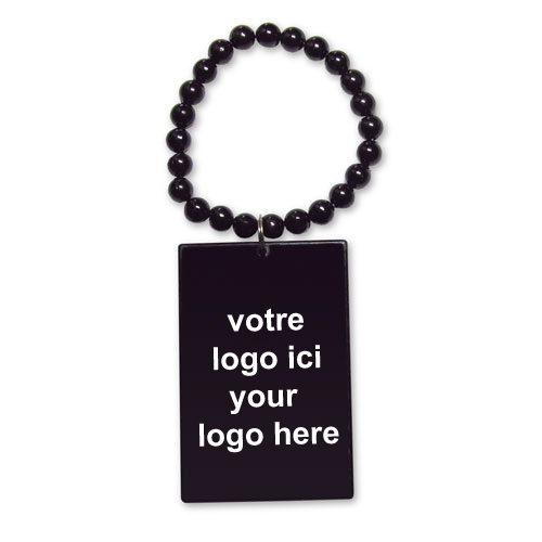 BRACELET DE PERLES MEDAILLON CARRE / COLLIER BOUTEILLE - NOIR - (DISC.) #383