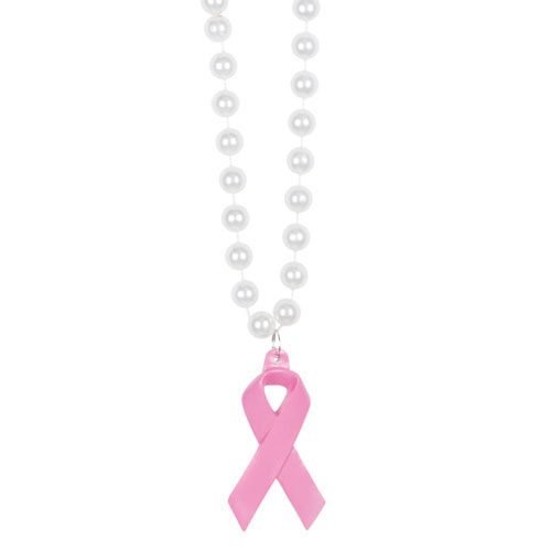 COLLIER DE PERLES AVEC MEDAILLON RUBAN ROSE 36"