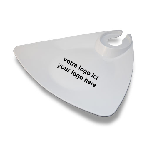 ASSIETTE TRIANGULAIRE AVEC SUPPORT POUR VERRE A VIN - BLANC - PAQUET DE 10 #516