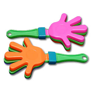 CLAQUE-MAINS 7.5" EN PLASTIQUE - COULEURS ASSORTIES - PAQUET DE 12