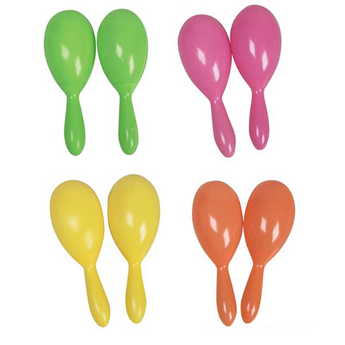 MARACAS FLUO 7" EN PLASTIQUE - ASSORTIES - PAQUET DE 12 PAIRES