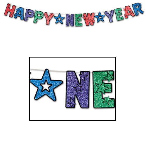 BANDEROLES SCINTILLANTES HAPPY NEW YEAR 8 ½" X 8 ½' - MULTICOLORE - PAQUET DE 12