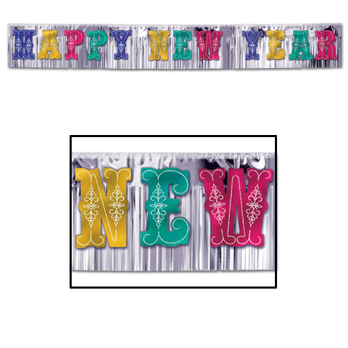 BANNIERES METALLIQUES HAPPY NEW YEAR 20" x 15' - MULTICOLORE - PAQUET DE 4