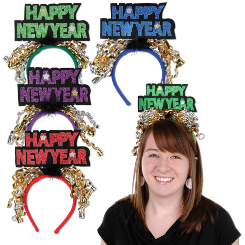 ANTENNES SCINTILLANTES HAPPY NEW YEAR - ASSORTIES - PAQUET DE 12