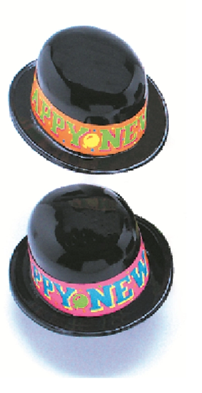 CHAPEAUX MELON DE PLASTIQUE AVEC BANDE NEON - PAQUET DE 48