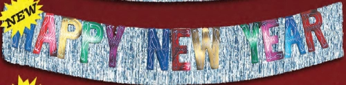 BANNIERE HAPPY NEW YEAR ARGENT (15" X 12') - CHAQUE